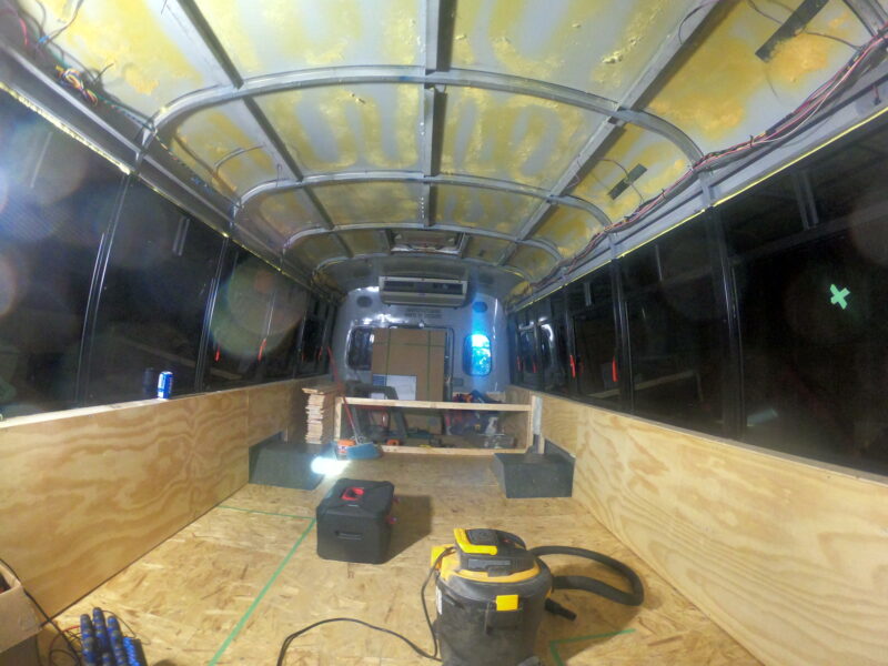 Our shuttle bus gutted out to start the design layout of our custom home.